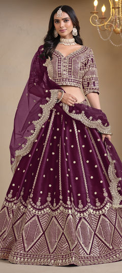 Pink and Majenta color Lehenga in Art Silk fabric with Embroidered, Sequence, Thread, Zari work