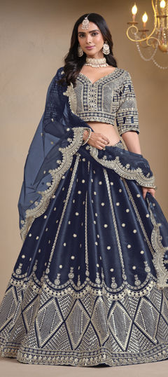 Blue color Lehenga in Art Silk fabric with Embroidered, Sequence, Thread, Zari work