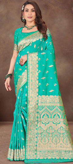 Blue color Saree in Silk fabric with Weaving, Zari work