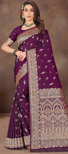 Purple and Violet color Saree in Silk fabric with Weaving, Zari work