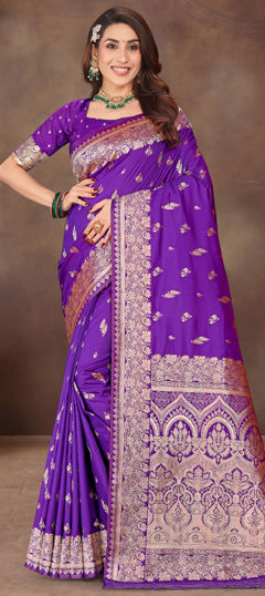 Purple and Violet color Saree in Silk fabric with Weaving, Zari work