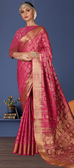 Pink and Majenta color Saree in Art Silk fabric with Stone, Weaving, Zari work