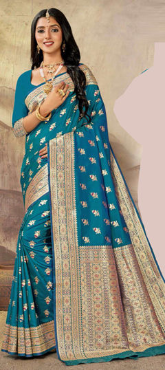 Blue color Saree in Art Silk fabric with Weaving, Zari work