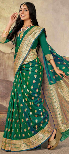 Green color Saree in Art Silk fabric with Weaving, Zari work