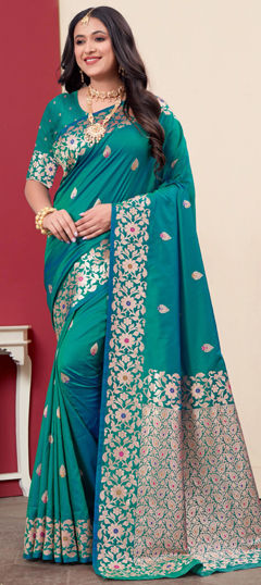 Blue color Saree in Silk fabric with Weaving, Zari work