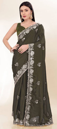 Green color Saree in Art Silk fabric with Embroidered, Sequence, Thread work