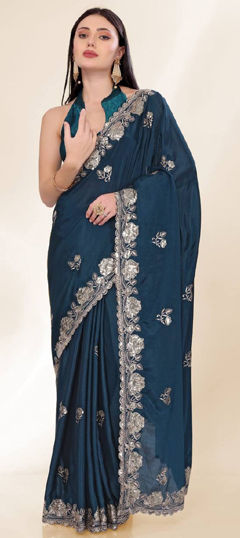 Blue color Saree in Art Silk fabric with Embroidered, Sequence, Thread work