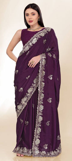 Purple and Violet color Saree in Art Silk fabric with Embroidered, Sequence, Thread work