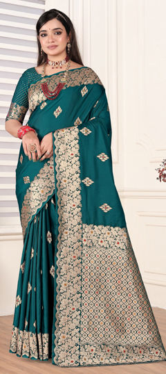 Blue color Saree in Silk fabric with Weaving, Zari work