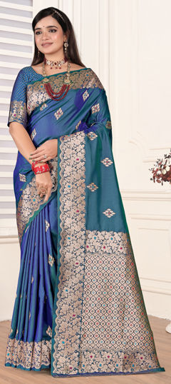 Blue color Saree in Silk fabric with Weaving, Zari work