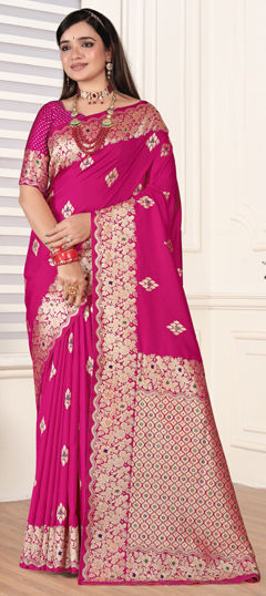 Pink and Majenta color Saree in Silk fabric with Weaving, Zari work