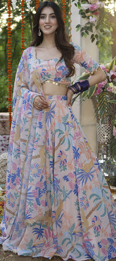 Pink and Majenta color Lehenga in Georgette fabric with Digital Print work