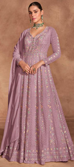 Pink and Majenta color Salwar Kameez in Silk fabric with Embroidered, Resham, Thread work