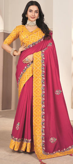 Pink and Majenta color Saree in Silk fabric with Embroidered, Resham, Sequence, Thread work