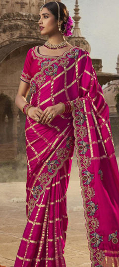 Pink and Majenta color Saree in Silk fabric with Embroidered, Sequence, Thread, Zari work