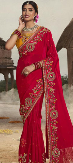 Pink and Majenta color Saree in Silk fabric with Embroidered, Lace, Sequence, Thread, Zari work