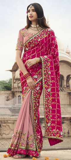 Pink and Majenta color Saree in Silk fabric with Embroidered, Sequence, Stone, Thread work