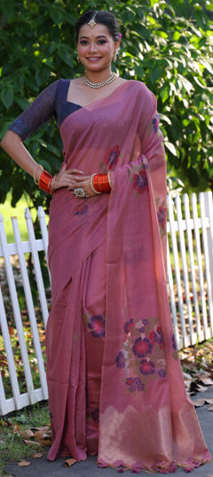 Pink and Majenta color Saree in Cotton fabric with Floral, Printed work