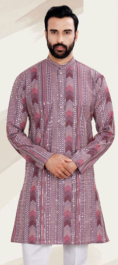 Pink and Majenta color Kurta in Rayon fabric with Embroidered, Resham, Sequence, Thread work