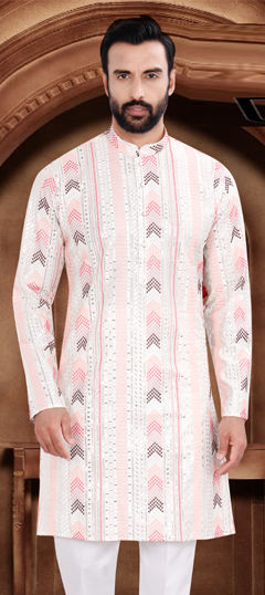 White and Off White color Kurta in Rayon fabric with Embroidered, Resham, Sequence, Thread work