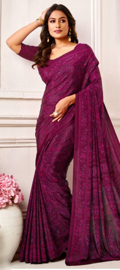 Pink and Majenta color Saree in Crepe Silk fabric with Printed work