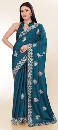 Blue color Saree in Silk fabric with Embroidered, Sequence, Thread work