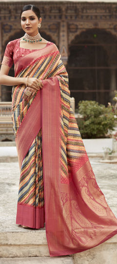 Multicolor color Saree in Crepe Silk fabric with Printed, Weaving work