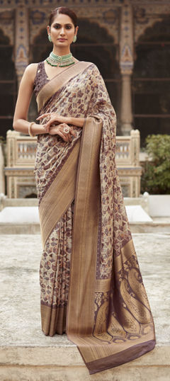 Multicolor color Saree in Crepe Silk fabric with Printed, Weaving work