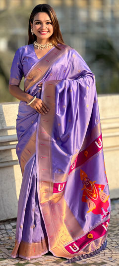 Purple and Violet color Saree in Silk fabric with Weaving work