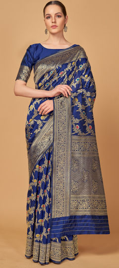 Blue color Saree in Banarasi Silk fabric with Weaving, Zari work