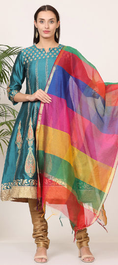 Green color Salwar Kameez in Silk fabric with Block Print work