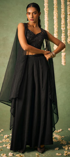 Black and Grey color Salwar Kameez in Silk fabric with Bugle Beads, Sequence work