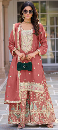 Pink and Majenta color Salwar Kameez in Silk fabric with Embroidered, Patch, Sequence, Thread, Zari work