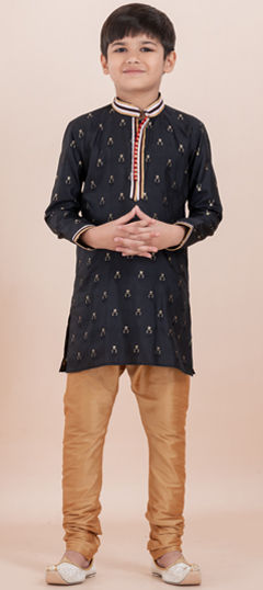 Black and Grey color Boys Kurta Pyjama in Cotton fabric with Thread, Weaving, Zari work