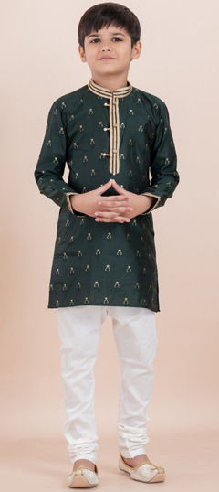 Blue color Boys Kurta Pyjama in Cotton fabric with Thread, Weaving, Zari work