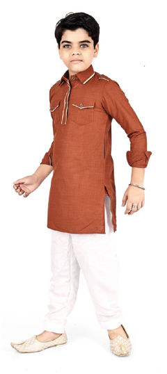 Yellow color Boys Kurta Pyjama in Cotton fabric with Thread work