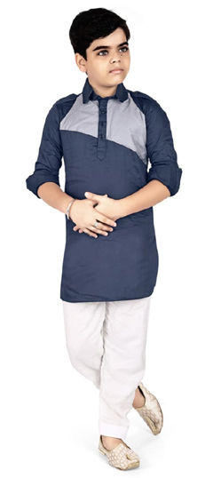 Blue color Boys Kurta Pyjama in Cotton fabric with Thread work