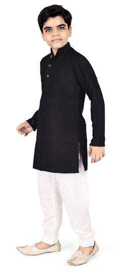Black and Grey color Boys Kurta Pyjama in Cotton fabric with Embroidered, Thread work