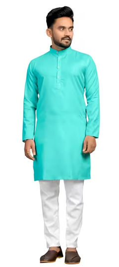 Green color Kurta Pyjamas in Cotton fabric with Thread work