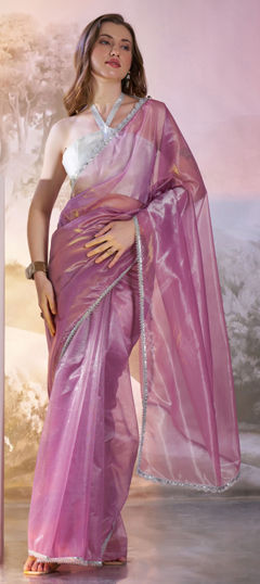 Purple and Violet color Saree in Net fabric with Lace work