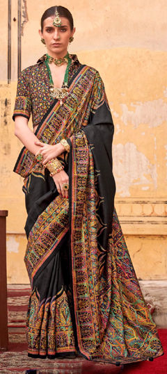 Black and Grey color Saree in Art Silk fabric with Printed work