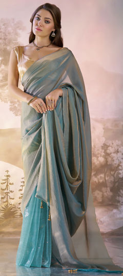 Blue color Saree in Organza Silk fabric with Thread work