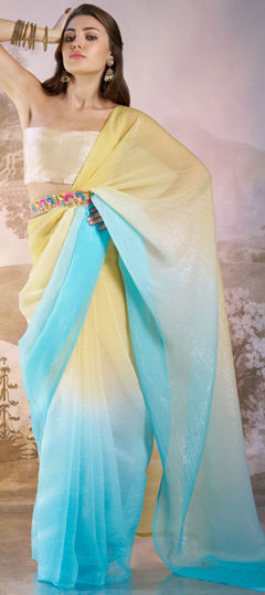 Blue color Saree in Chiffon fabric with Printed work