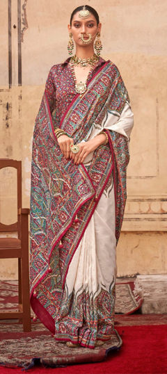 White and Off White color Saree in Art Silk fabric with Printed work