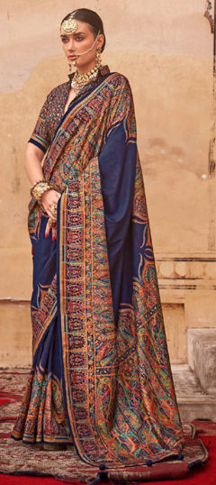 Blue color Saree in Art Silk fabric with Printed work