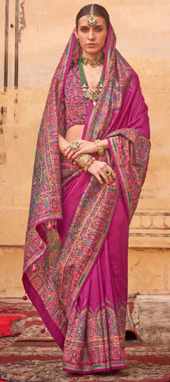 Pink and Majenta color Saree in Art Silk fabric with Printed work