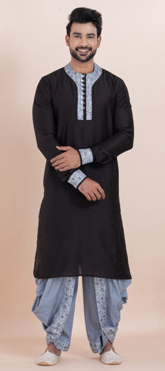 Black and Grey color Dhoti Kurta in Viscose fabric with Thread work