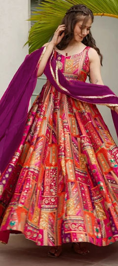 Multicolor color Gown in Silk fabric with Digital Print work