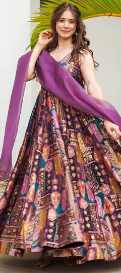 Multicolor color Gown in Silk fabric with Digital Print work