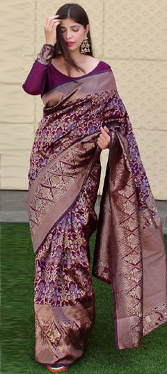 Purple and Violet color Saree in Art Silk fabric with Weaving work